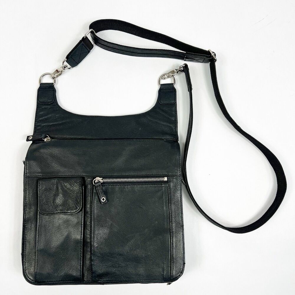 Gun Tote'n Mamas Black Leather Conceal & Carry Crossbody Organization Purse Bag